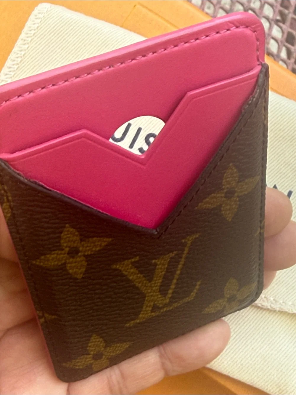 Louis Vuitton Brown Monogram Card Sleeve with Pink Trim